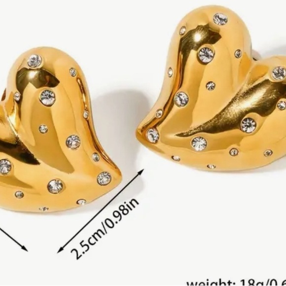 Dazzling Golden Heart Stud Earrings with Crystal Embellishments ✨💕 - Picture 2 of 7